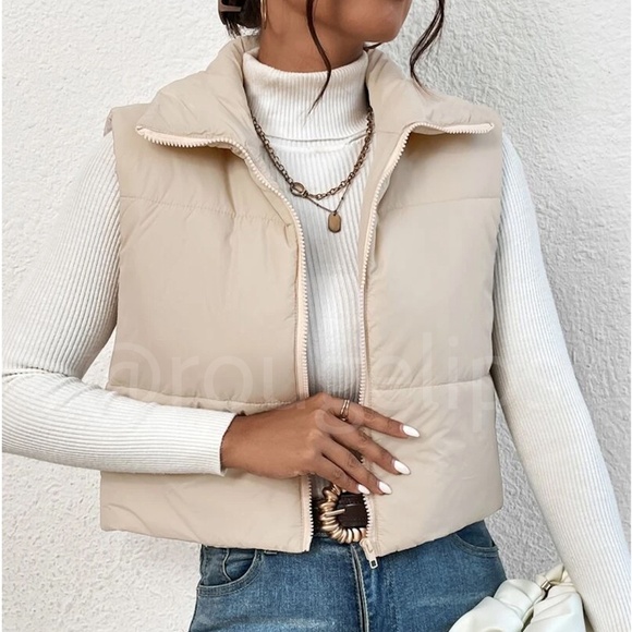 Rouge! Jackets & Blazers - Cropped Beige Puffer Vest Zip Up